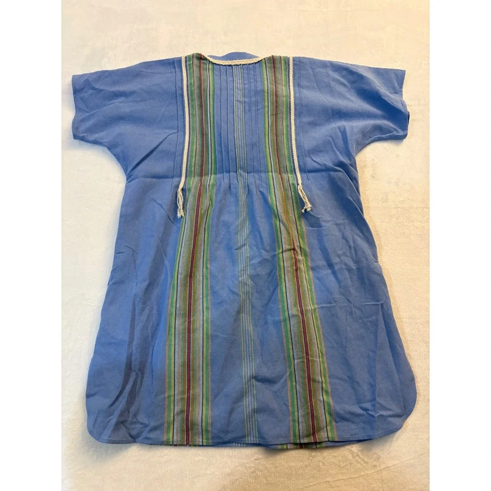 Tory Burch Blue Striped Cotton Tunic Dress XL Pintuck Tassel Short Sleeve Boho - Picture 8 of 8